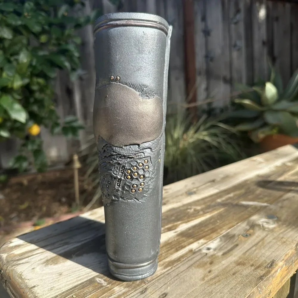 The Terry Pottery Dark Metallic Lustre with Gold/Brass Beads Vase 9.25